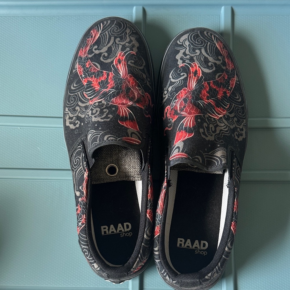 Men's Black and Red Slip-On Shoes